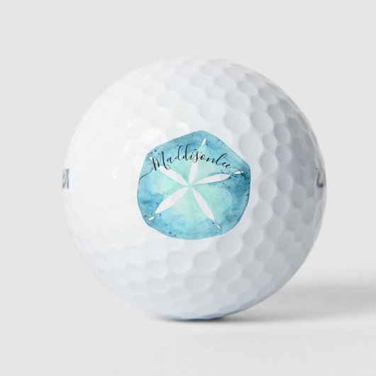 Monogram Name Blue Watercolor Sand Dollar Golfball