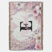 Monogram Name Blumenherzen romantische Aquarellfar Decke (Vorderseite Vertikal)
