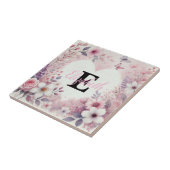 Monogram Name Blumenherzen romantische Aquarellfar Fliese (Seite)
