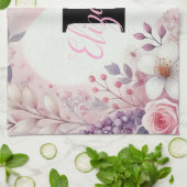 Monogram Name Blumenherzen romantische Aquarellfar Geschirrtuch (Gefaltet)