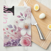 Monogram Name Blumenherzen romantische Aquarellfar Geschirrtuch (Viertel Falte)