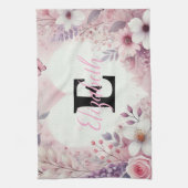 Monogram Name Blumenherzen romantische Aquarellfar Geschirrtuch (Vertikal)