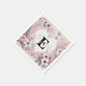 Monogram Name Blumenherzen romantische Aquarellfar Serviette (Ecke)