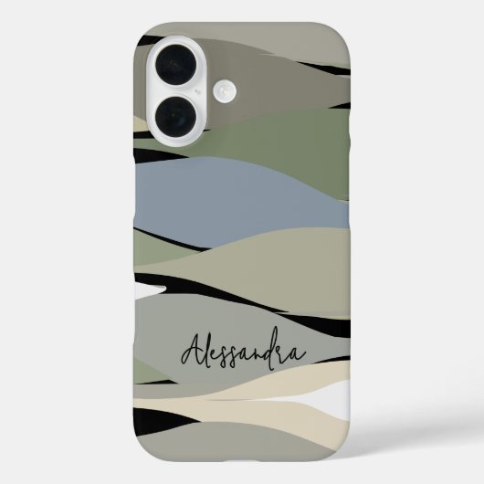 Monogram Name boho abstrakte Blätter grün beige Case-Mate iPhone Hülle (Rückseite)