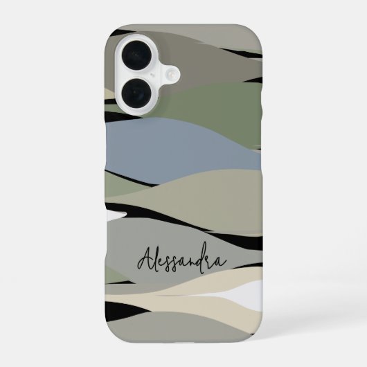 Monogram Name boho abstrakte Blätter grün beige iPhone 16 Hülle (Rückseite)