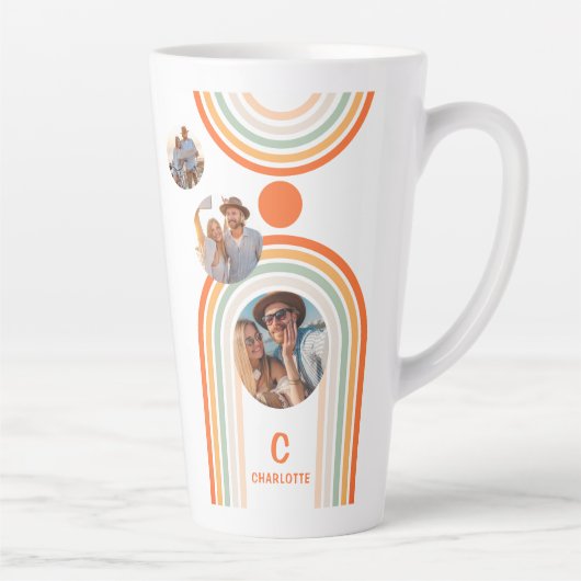 Monogram Name Boho Arch Multi Foto Trendy Girly Milchtasse (Rechts)