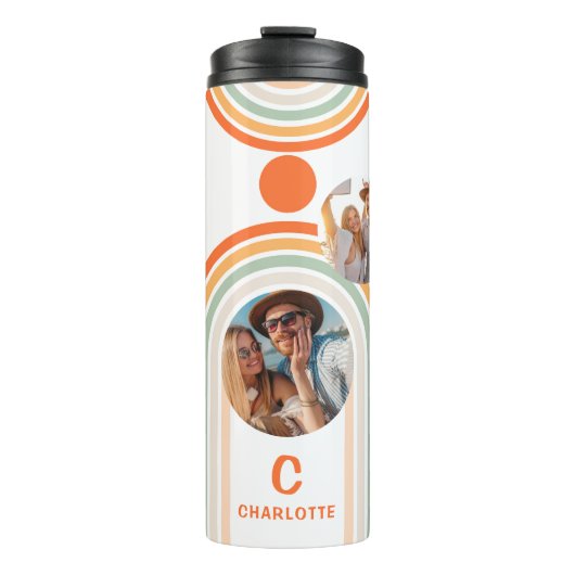 Monogram Name Boho Arch Multi Foto Trendy Girly Thermosbecher (Vorderseite)