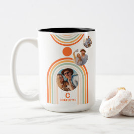 Monogram Name Boho Arch Multi Foto Trendy Girly Zweifarbige Tasse