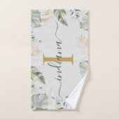 Monogram Name Botanical Palms Blätter Green Gold Handtuch (Handtuch)