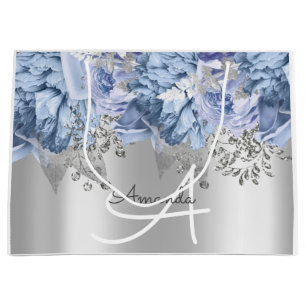 Monogram Name Bridal Gevor Wedding Blue Silver Große Geschenktüte
