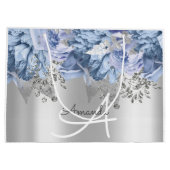 Monogram Name Bridal Gevor Wedding Blue Silver Große Geschenktüte (Rückseite)