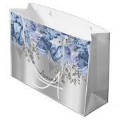 Monogram Name Bridal Gevor Wedding Blue Silver Große Geschenktüte (Rückseite Schrägansicht)