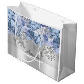 Monogram Name Bridal Gevor Wedding Blue Silver Große Geschenktüte (Vorderseite Schrägansicht)