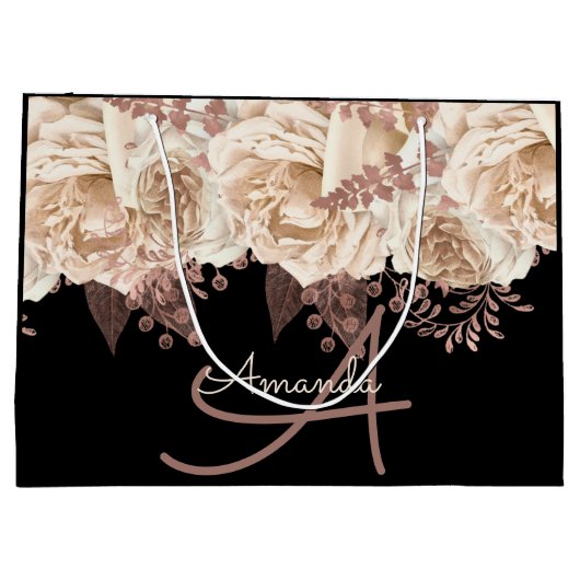 Monogram Name Bridal Gevor Wedding Rose Florals Große Geschenktüte (Rückseite)