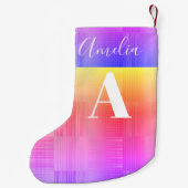 Monogram Name Bright Fright Checkerboard Kleiner Weihnachtsstrumpf (Rückseite)