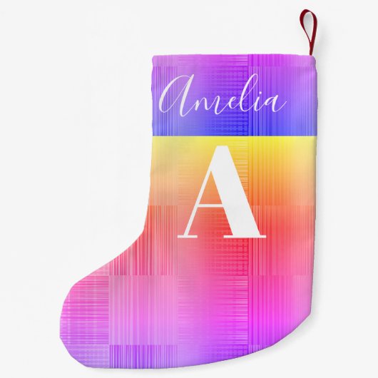 Monogram Name Bright Fright Checkerboard Kleiner Weihnachtsstrumpf (Rückseite)