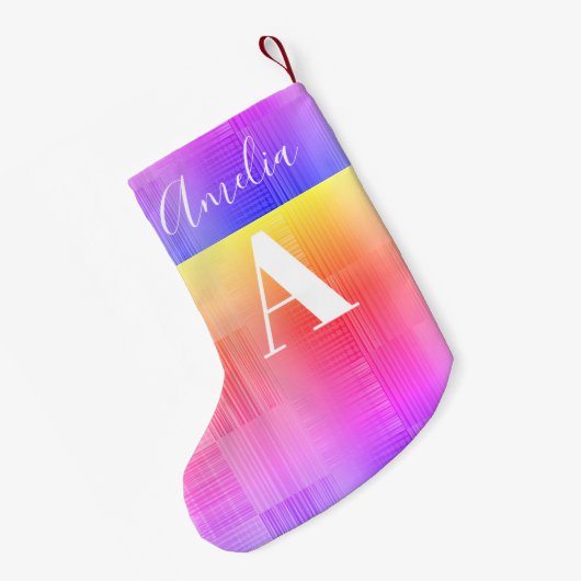 Monogram Name Bright Fright Checkerboard Kleiner Weihnachtsstrumpf (Rückseite (Hängend))