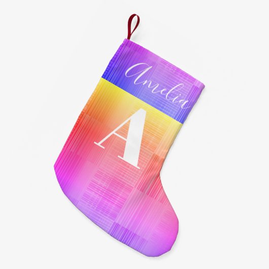 Monogram Name Bright Fright Checkerboard Kleiner Weihnachtsstrumpf (Vorderansicht (hängend))