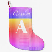 Monogram Name Bright Fright Checkerboard Kleiner Weihnachtsstrumpf (Vorderseite)
