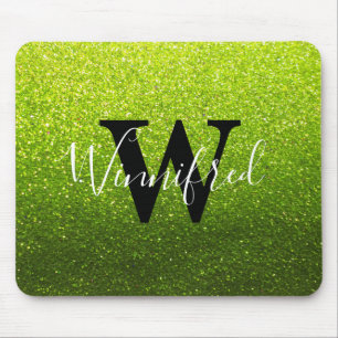 Monogram Name Chartreuse Ombre Glitzer Glitzern Mousepad