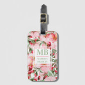 Monogram Name Cherry Blossom Wasserfarbe Floral Gepäckanhänger (Vorderseite Vertikal)