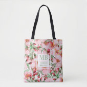 Monogram Name Cherry Blossom Wasserfarbe Floral Tasche (Vorderseite)