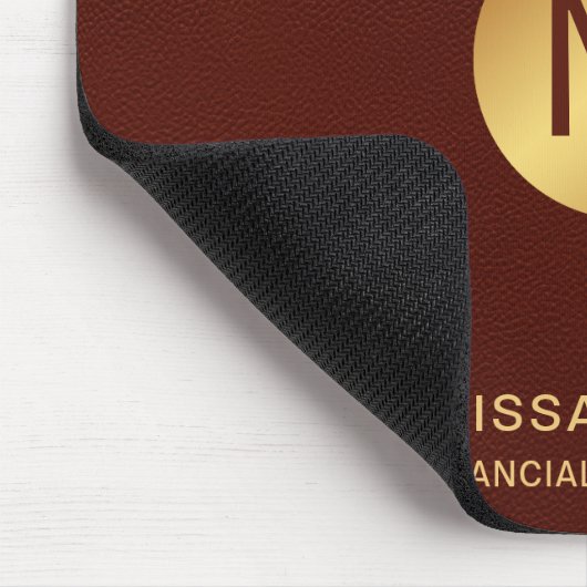 Monogram Name Chic Classy Imitats Red Leather & Go Mousepad (Ecke)