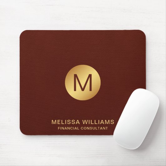 Monogram Name Chic Classy Imitats Red Leather & Go Mousepad (Mit Mouse)