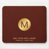 Monogram Name Chic Classy Imitats Red Leather & Go Mousepad (Vorne)