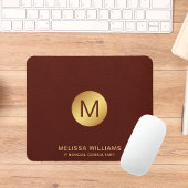 Monogram Name Chic Classy Imitats Red Leather & Go Mousepad