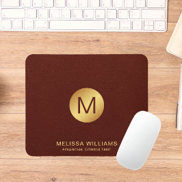 Monogram Name Chic Classy Imitats Red Leather & Go Mousepad