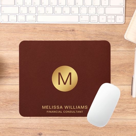 Monogram Name Chic Classy Imitats Red Leather & Go Mousepad