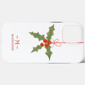 Monogram Name Christmas Holly Winter Floral Case-Mate iPhone Hülle (Rückseite (Horizontal))
