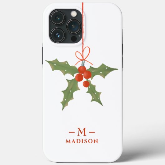Monogram Name Christmas Holly Winter Floral Case-Mate iPhone Hülle (Rückseite)