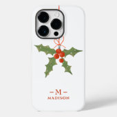Monogram Name Christmas Holly Winter Floral Case-Mate iPhone Hülle (Rückseite)
