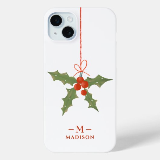 Monogram Name Christmas Holly Winter Floral Case-Mate iPhone Hülle (Rückseite)