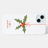 Monogram Name Christmas Holly Winter Floral Case-Mate iPhone Hülle (Rückseite (Horizontal))