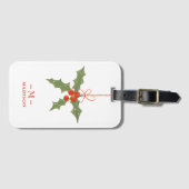 Monogram Name Christmas Holly Winter Floral Gepäckanhänger (Vorderseite (Horizontal))