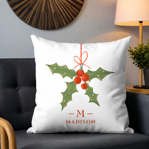 Monogram Name Christmas Holly Winter Floral Kissen