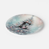 Monogram name Christmas tree floral watercolor Pappteller (Schrägansicht)