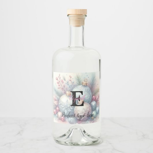 Monogram name Christmas tree ornaments watercolor  Alkoholflaschenetikett (Vorderseite)