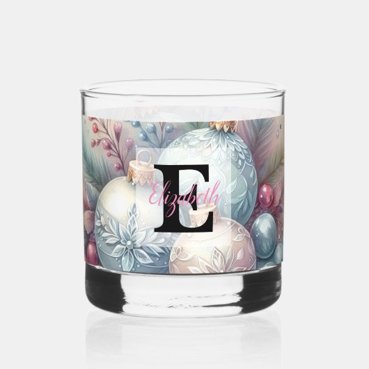 Monogram name Christmas tree ornaments watercolor  Whiskyglas (Vorderseite)