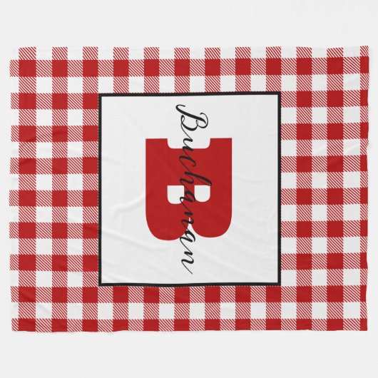 Monogram Name Classic Red Picnic Fleecedecke (Vorderseite (Horizontal))