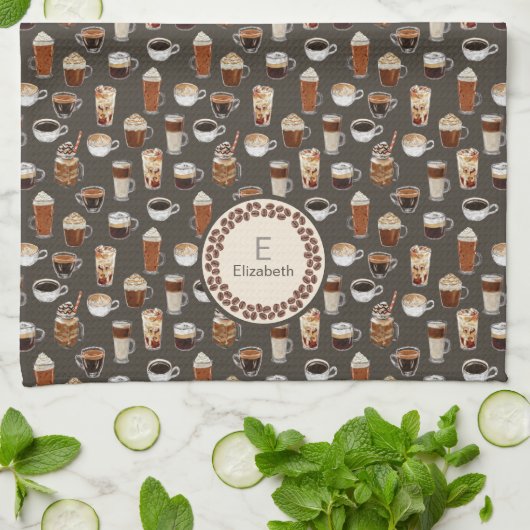 Monogram Name Coffee Lover Café Geschirrtuch (Gefaltet)