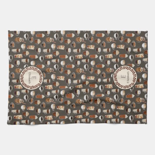 Monogram Name Coffee Lover Café Geschirrtuch (Horizontal)