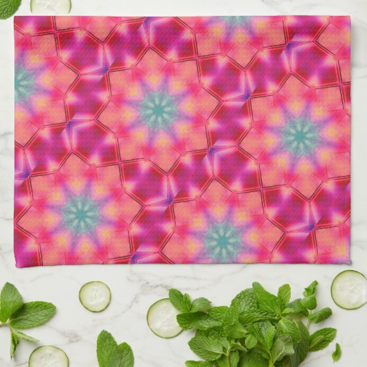 Monogram Name Colorful Blue Star Muster | Geschirrtuch (Gefaltet)