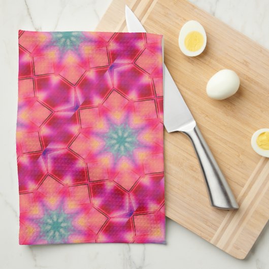 Monogram Name Colorful Blue Star Muster | Geschirrtuch (Viertel Falte)