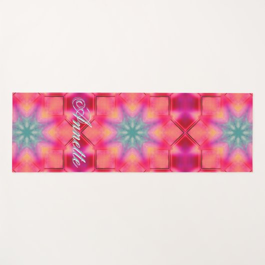 Monogram Name Colorful Blue Star Muster | Yogamatte (Vorderseite (Horizontal))