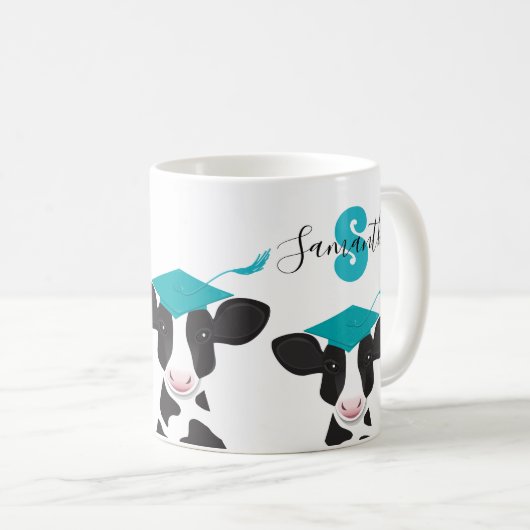 Monogram Name Cow Abschluss Kaffeetasse (VorderseiteRechts)