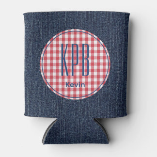 Monogram Name Dark Blue Denim Print Gingham Check Dosenkühler